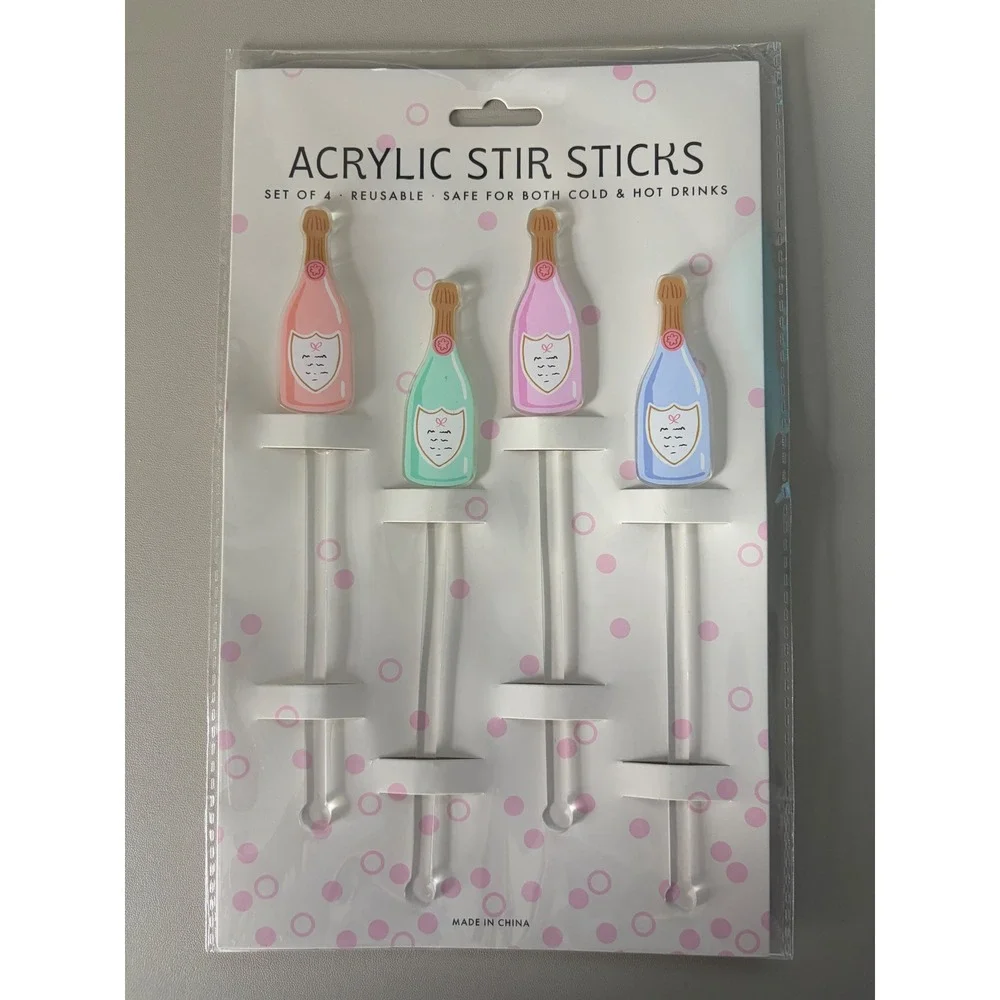 Fancy Sprinkles Acrylic Champagne Bottle Drink Stir Sticks 2 Packs of 4 Reusable